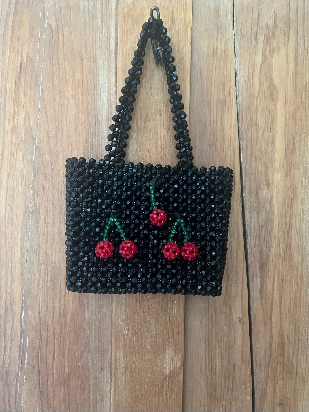 Black Beaded Cherry Tote Bag